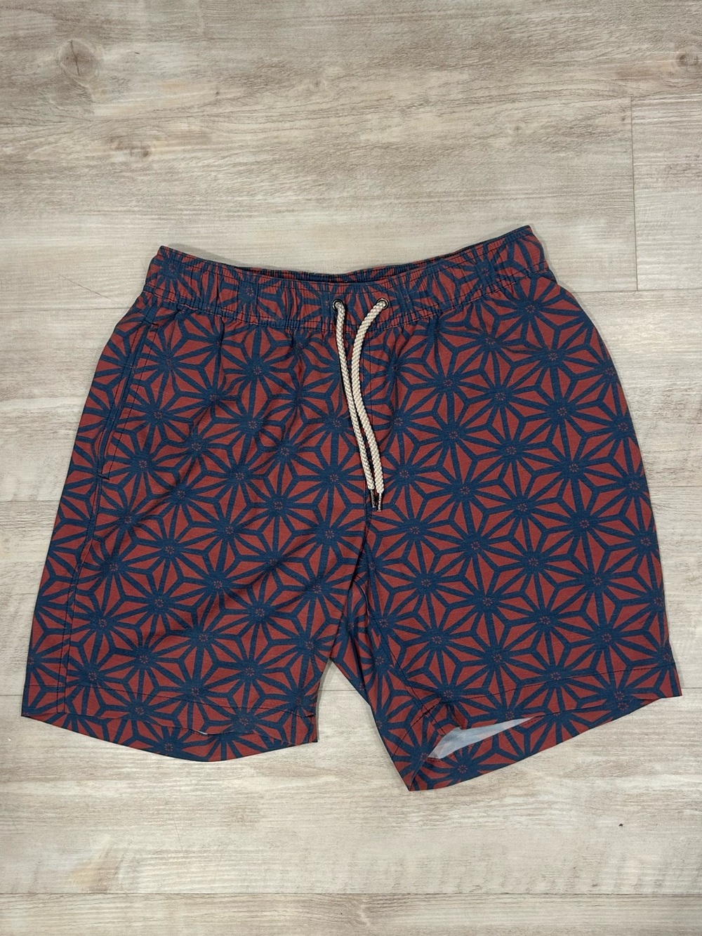 Faherty Red & Navy Starburst Swim Trunks